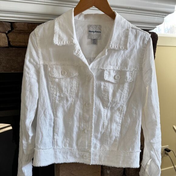 Tommy Bahama Two Palms Linen Jacket White Raw Edge Summer Coastal Timeless Small - Picture 2 of 16